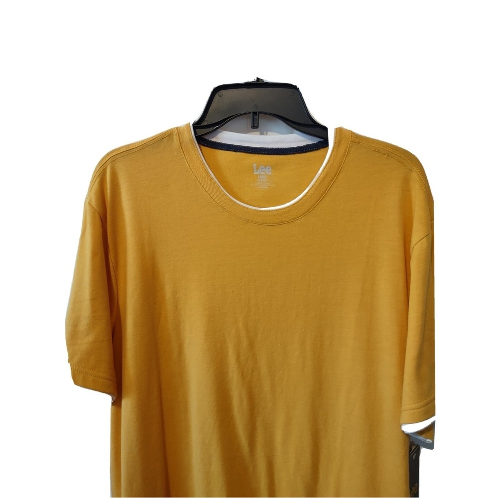 Lee T-Shirt Crew Neck Mens‎ Large Comfort Reg Fit & Logo Short Sleeve Yellow New